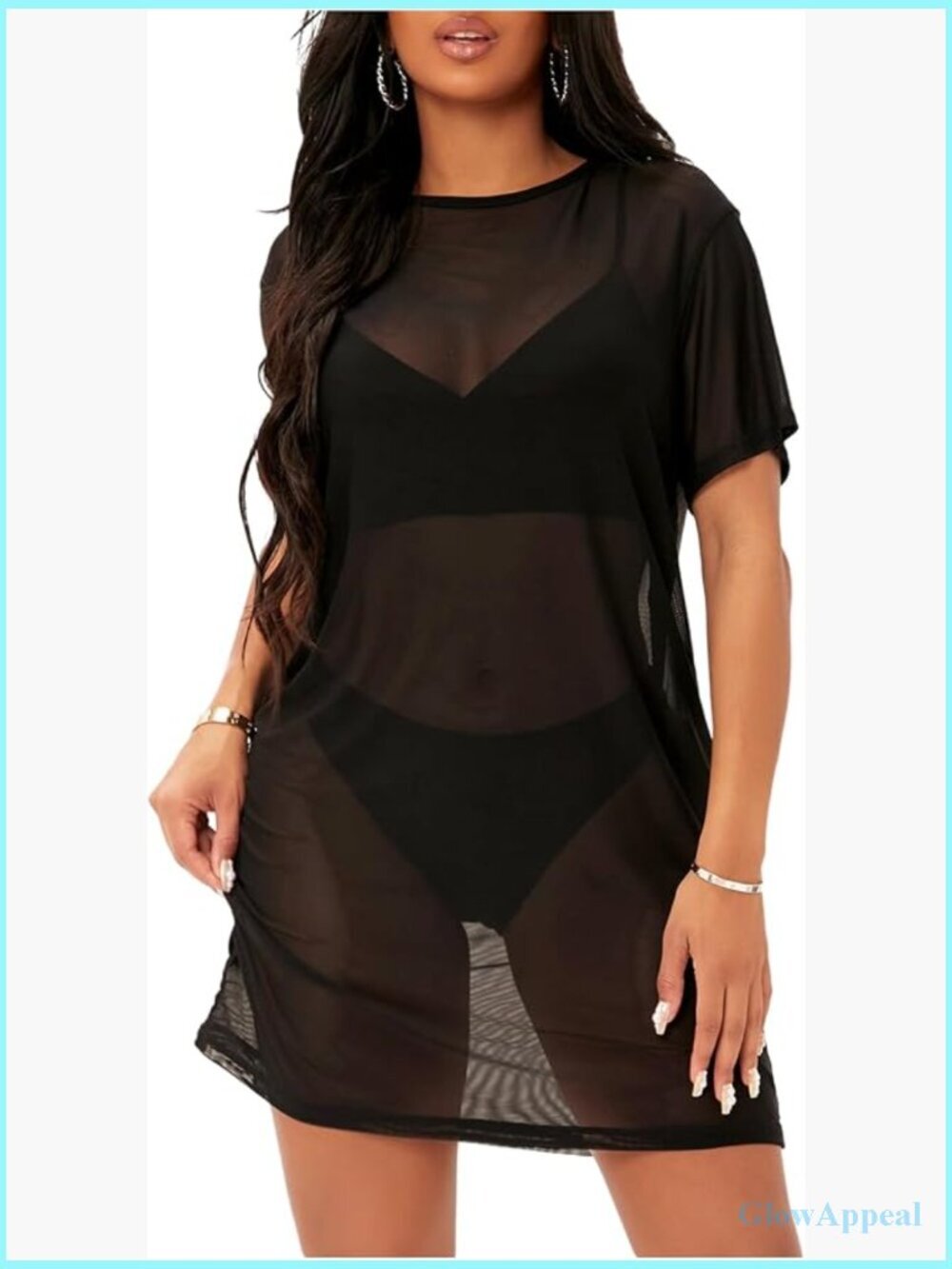 Sheer Mesh Bodycon Mini Dress Short Sleeve See Through Club Night Out